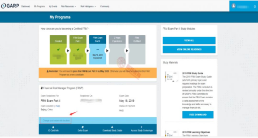 FRM考試更改考點